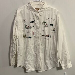 Woolrich Rugged Outdoorwear embroidered camping button up shirt Sz XL